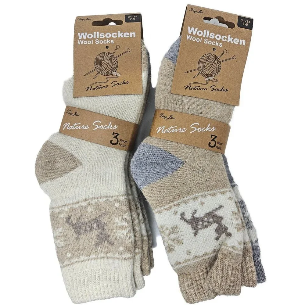 Girls Wool Socks Kids Winter Thick Crew Warm Boot Hiking Socks Size 7-9, 6-Packs